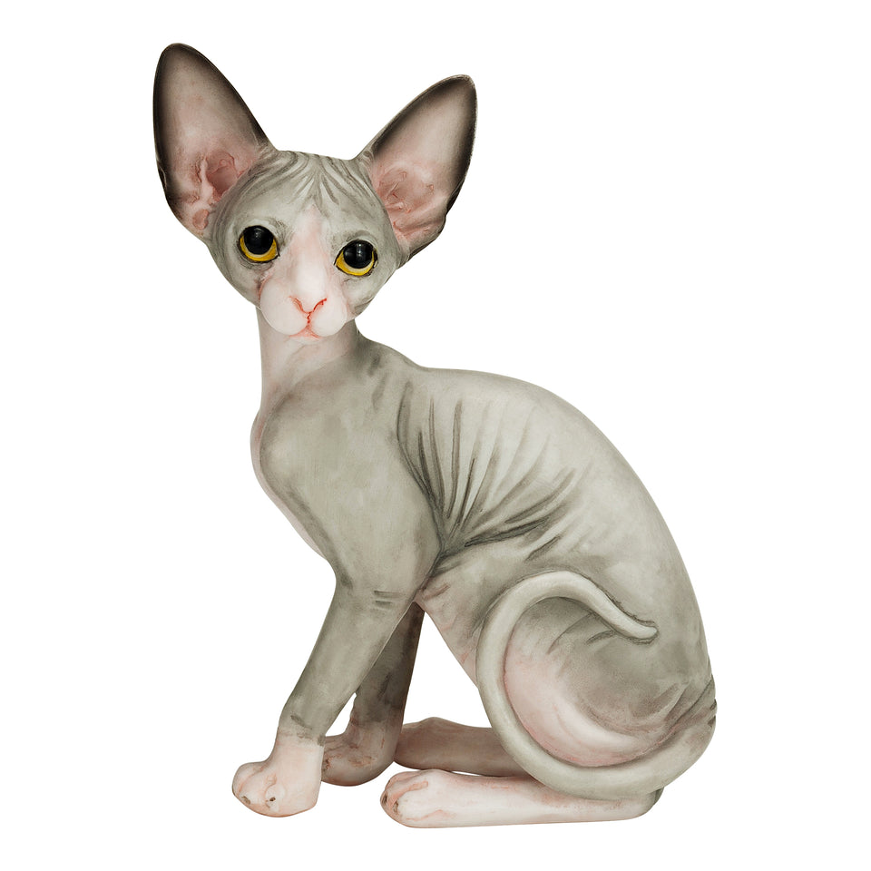 Sphynx Hairless Cat Hand Painted Statue Figurine 4.1"