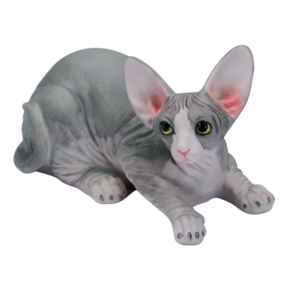 Sphynx Hairless Cat Sitting Hand Painted Statue Figurine 3"