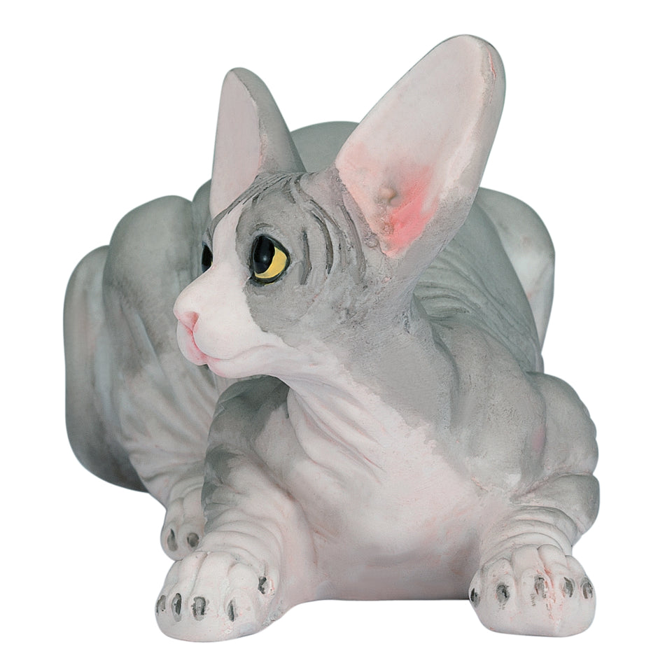 Sphynx Hairless Cat Sitting Hand Painted Statue Figurine 3"