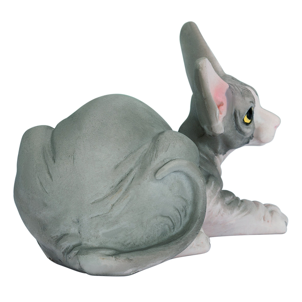 Sphynx Hairless Cat Sitting Hand Painted Statue Figurine 3"