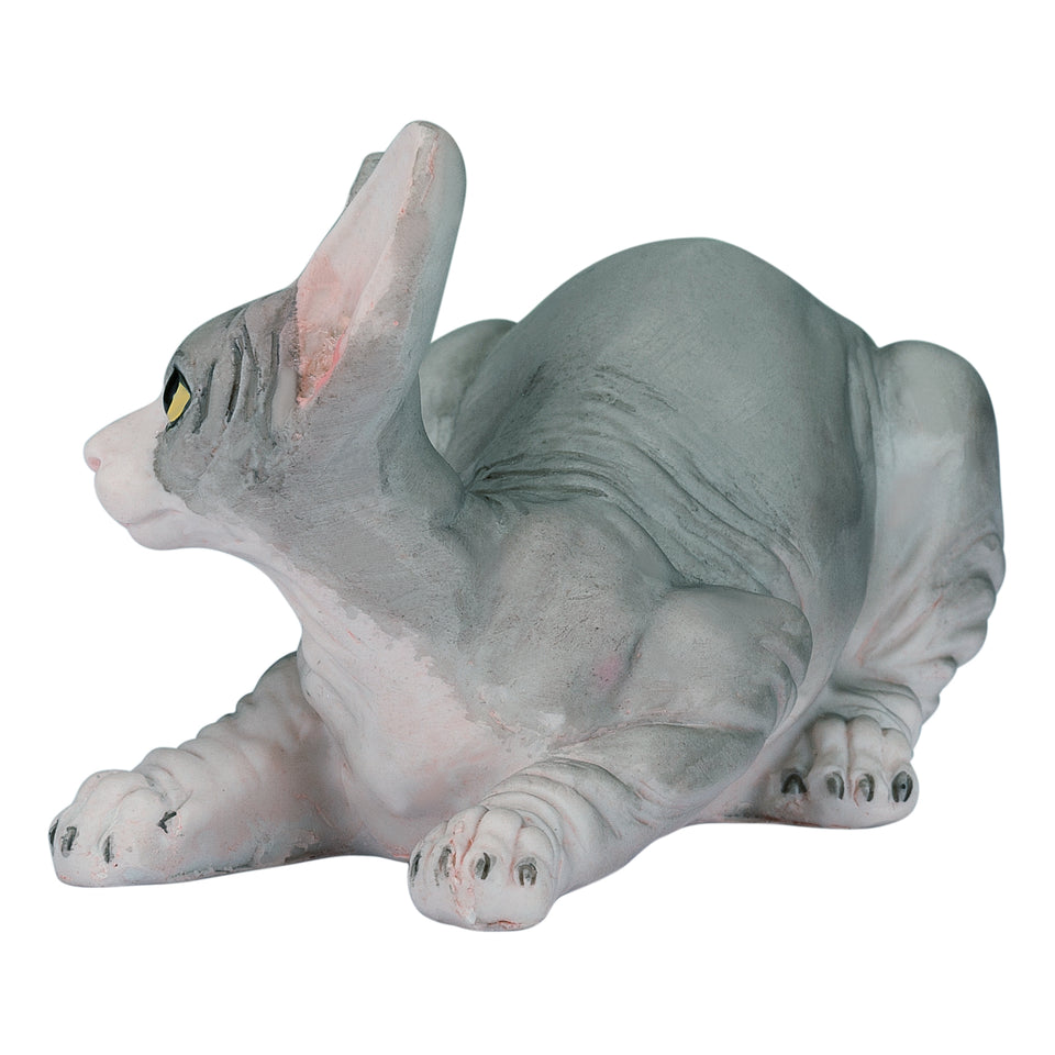 Sphynx Hairless Cat Sitting Hand Painted Statue Figurine 3"