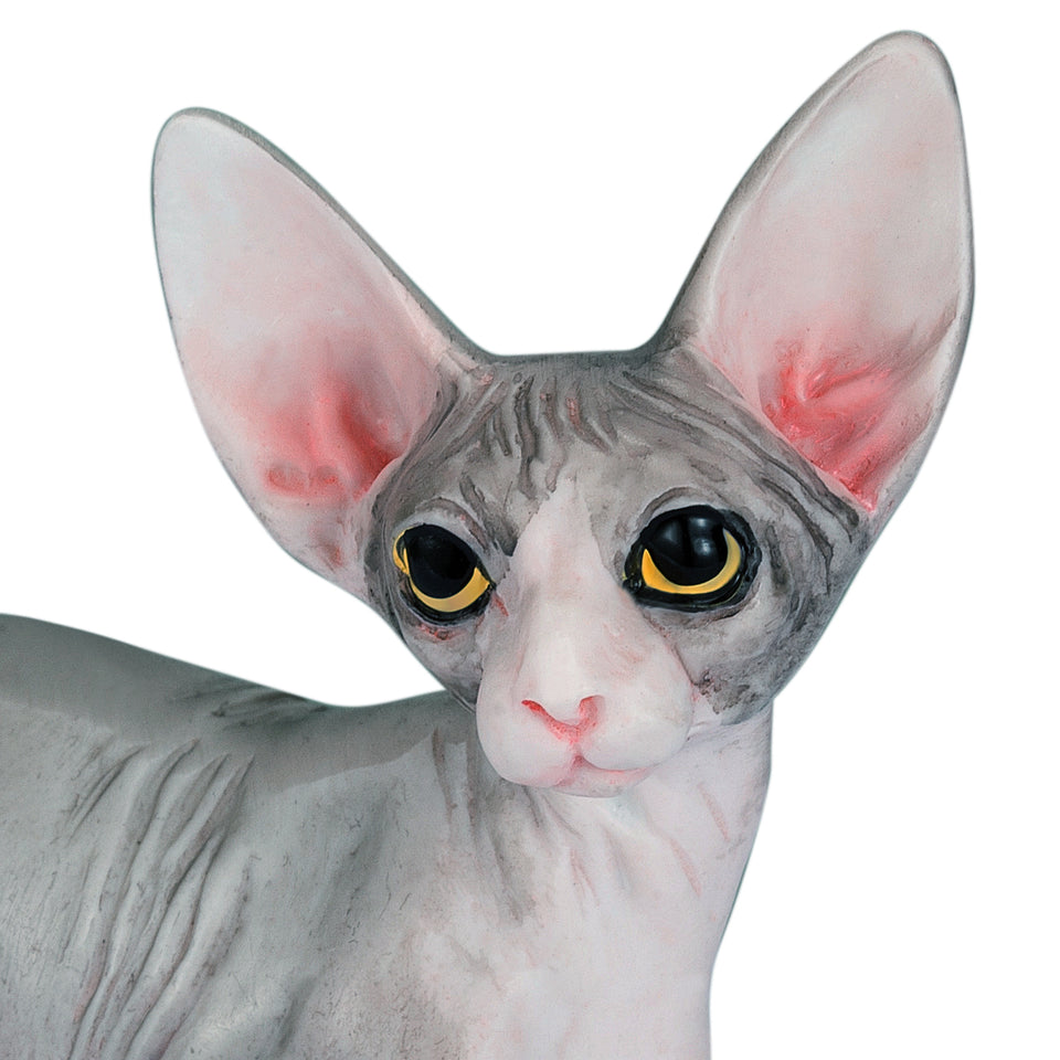 Sphynx Hairless Cat Standing Hand Painted Statue Figurine 4.3"