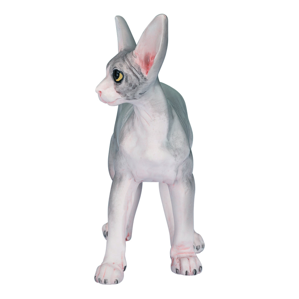 Sphynx Hairless Cat Standing Hand Painted Statue Figurine 4.3"