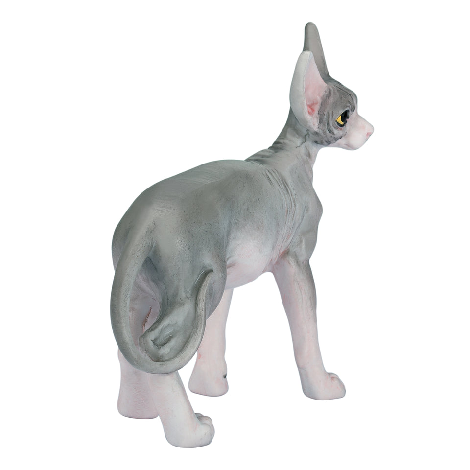 Sphynx Hairless Cat Standing Hand Painted Statue Figurine 4.3"