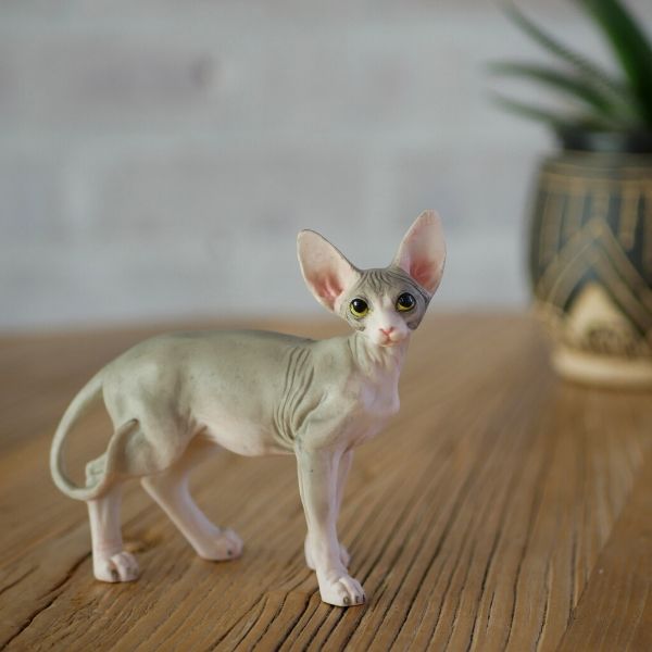 Sphynx Hairless Cat Standing Hand Painted Statue Figurine 4.3"